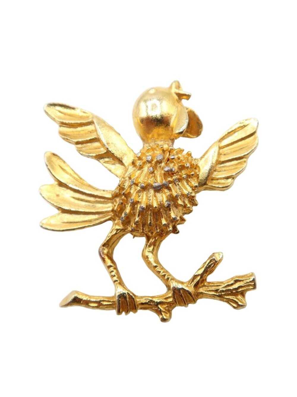 Vintage Singing Song Bird On Branch Gold Tone Figural Brooch 1.5" Unsigned
